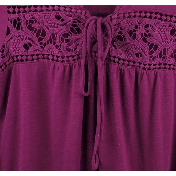 Cato Womens Burgundy 3/4 Bell Sleeve Pullover Blouse Crochet Accent Size Large - Picture 4 of 7